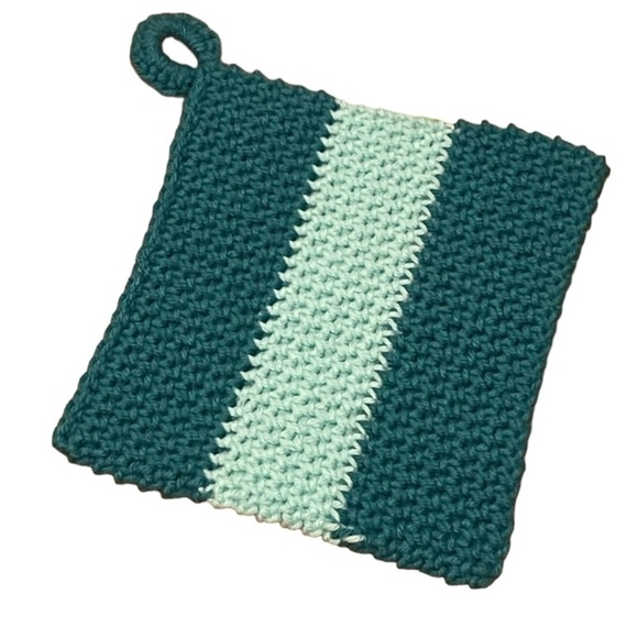 Handmade Crochet Turquoise Pot Holder - Picture 1 of 3